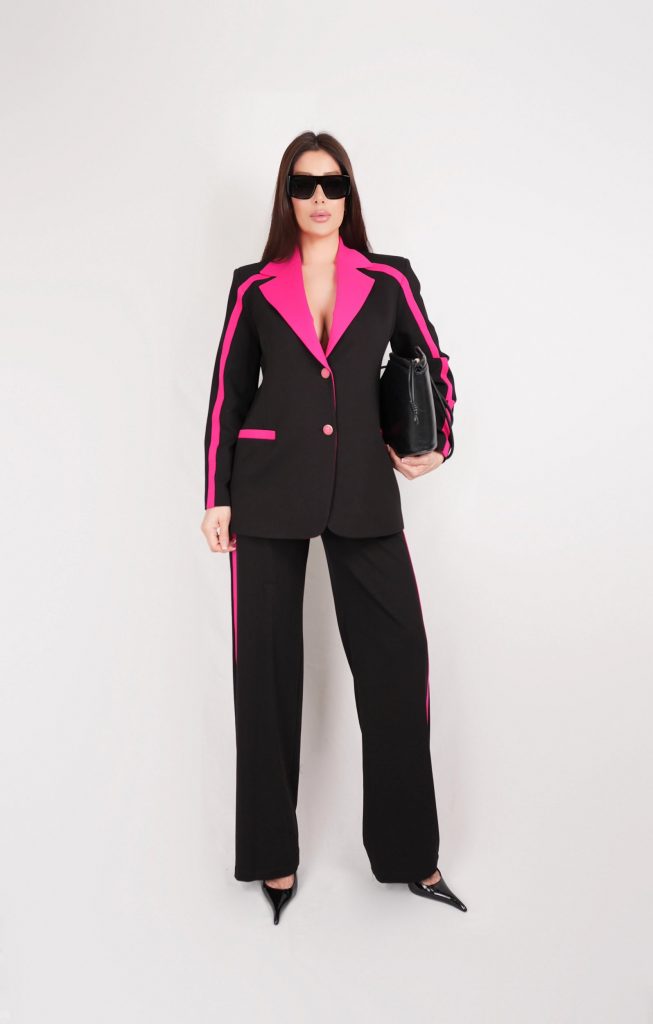 CONTRAST-DETAIL BLAZER SET