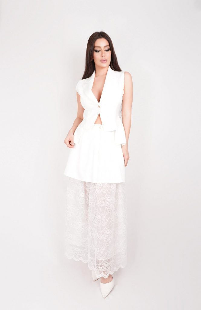 LACE-HEM VEST SKIRT SET