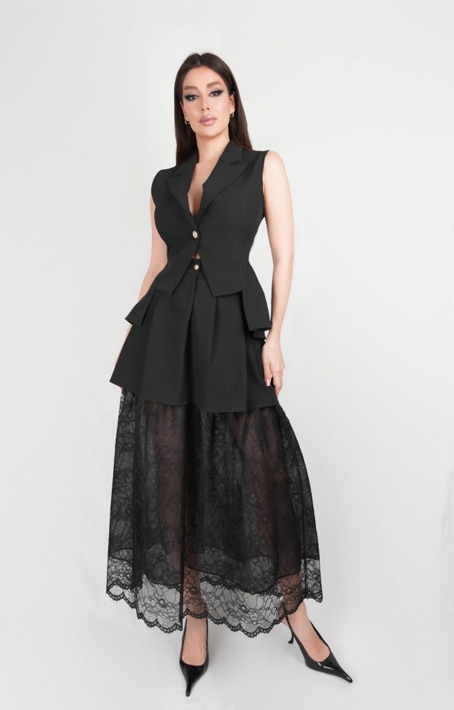 LACE-HEM VEST SKIRT SET