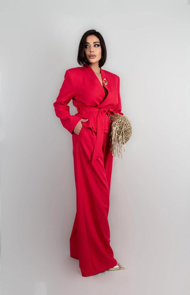 WAIST-TIE JACKET AND WIDE-LEG TROUSERS
