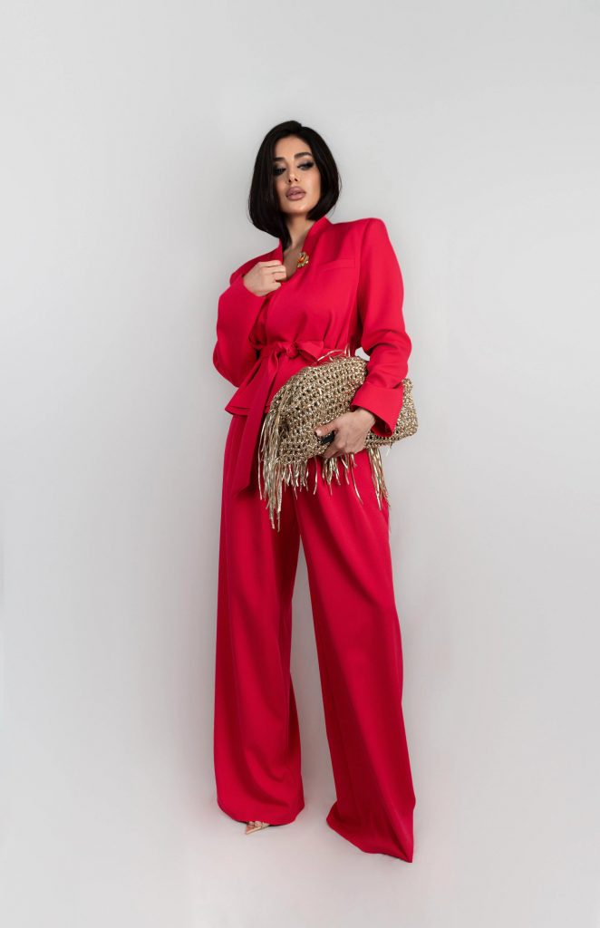 WAIST-TIE JACKET AND WIDE-LEG TROUSERS