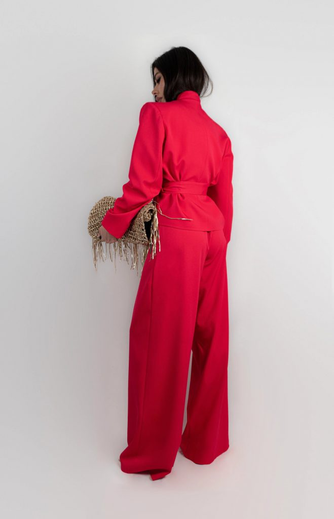 WAIST-TIE JACKET AND WIDE-LEG TROUSERS