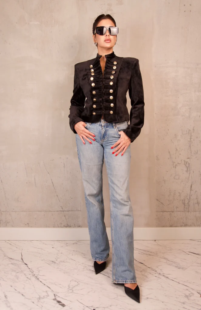 GOLD-BUTTON MILITARY JACKET - Black, Photo 1
