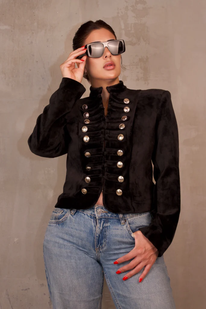 GOLD-BUTTON MILITARY JACKET - Black, Photo 2