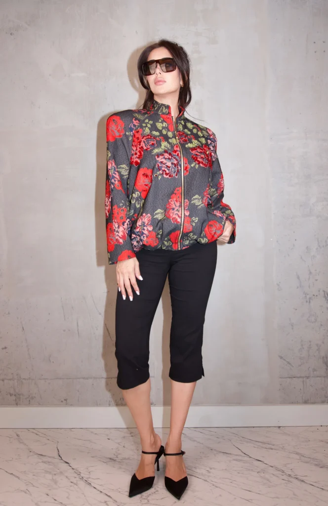 CORAL-FLORAL JACQUARD BOMBER - Red, Photo 1