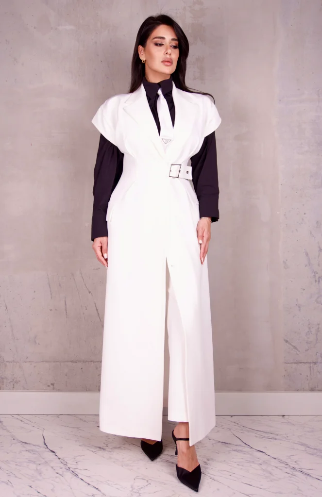 BELTED CAPE-VEST THREE-PIECE SET - Ecru, Photo 1
