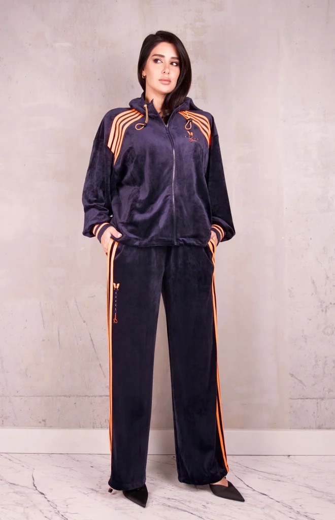 CONTRAST-STRIPE HOODED VELOUR SET - Navy, Photo 1