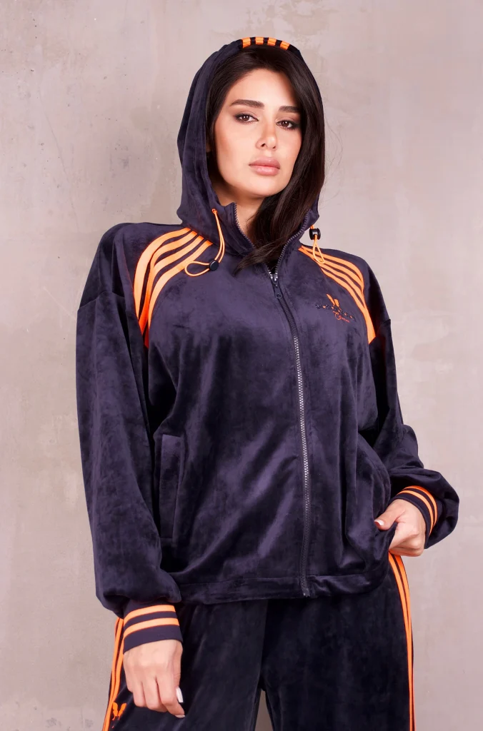 CONTRAST-STRIPE HOODED VELOUR SET - Navy, Photo 2