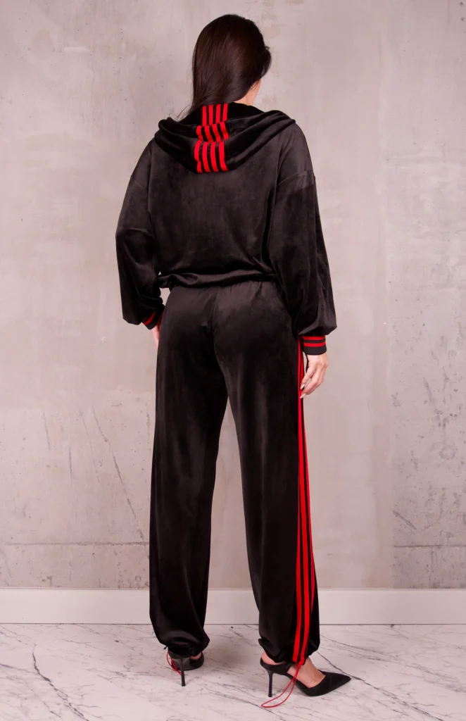 CONTRAST-STRIPE HOODED VELOUR SET - Black, Photo 3