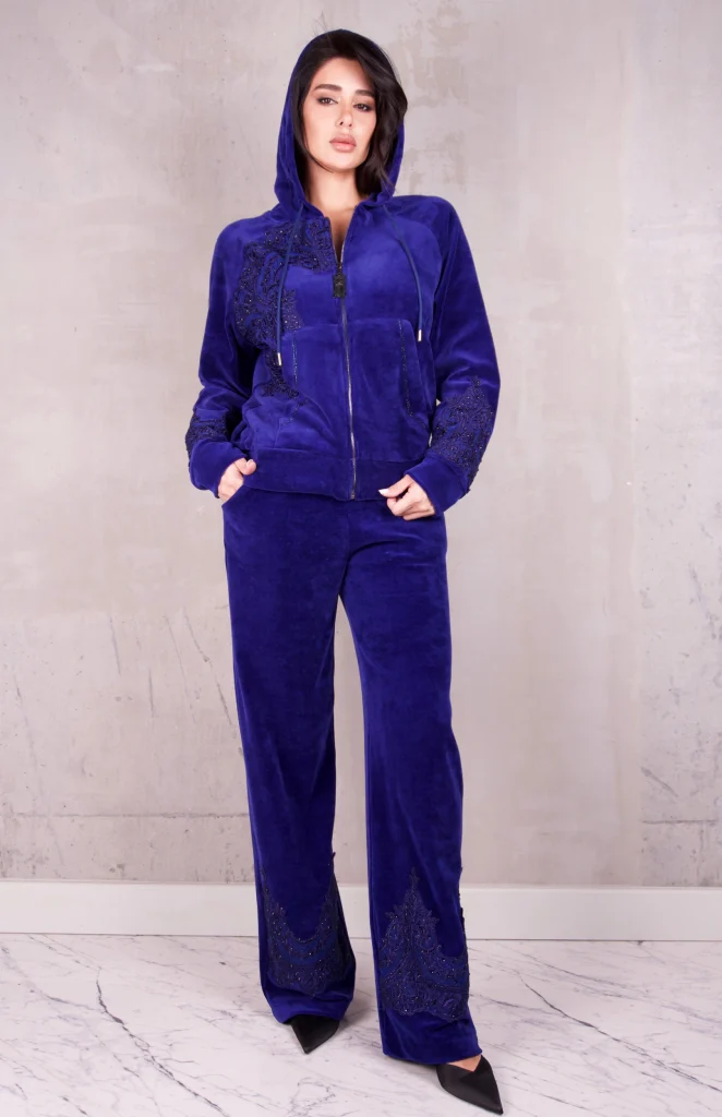RHINESTONE-PANEL HOODED VELOUR SET - Saxe Blue, Photo 1