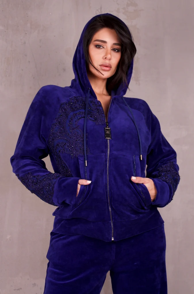 RHINESTONE-PANEL HOODED VELOUR SET - Saxe Blue, Photo 2
