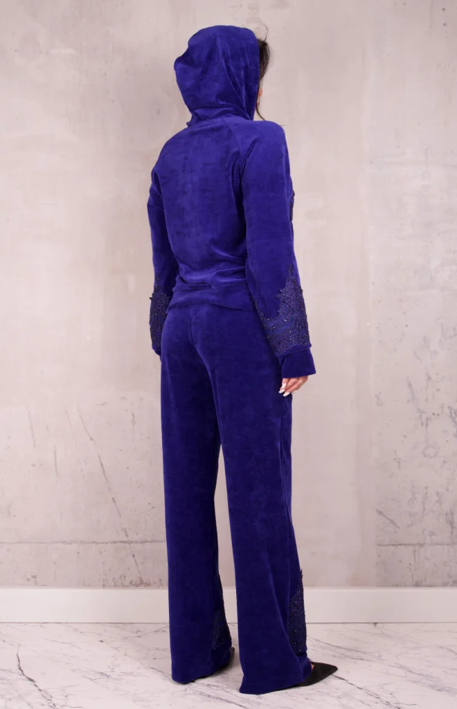 RHINESTONE-PANEL HOODED VELOUR SET - Saxe Blue, Photo 3