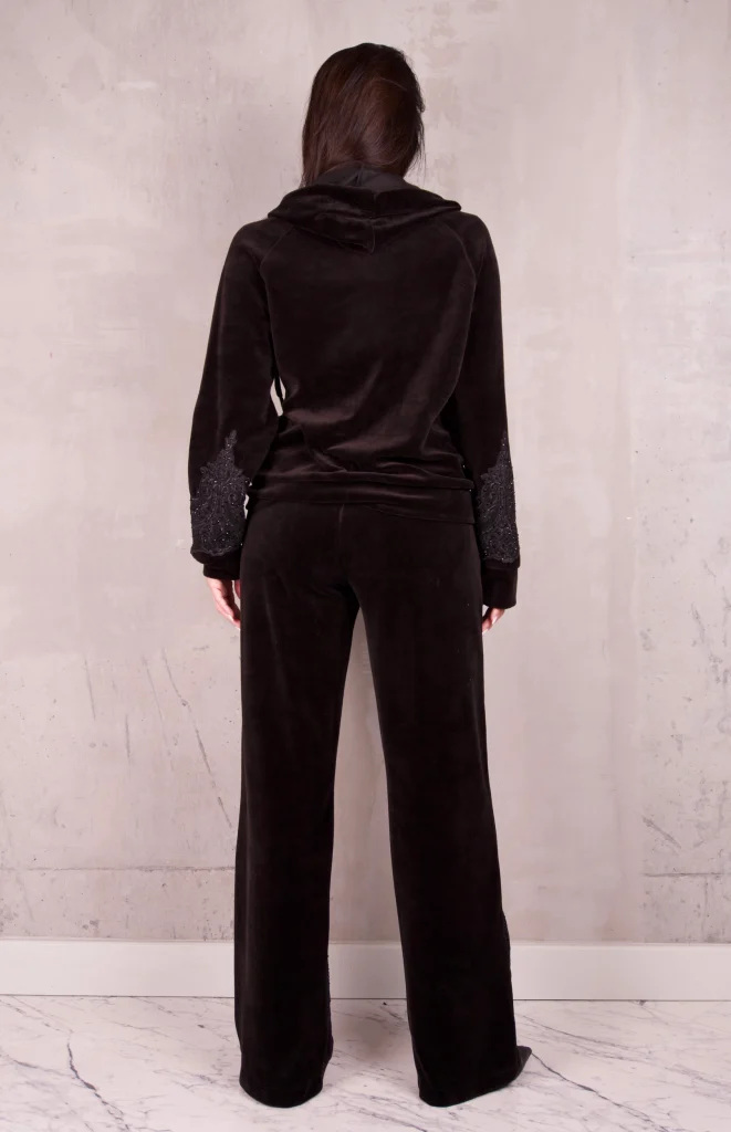 RHINESTONE-PANEL HOODED VELOUR SET - Black, Photo 3