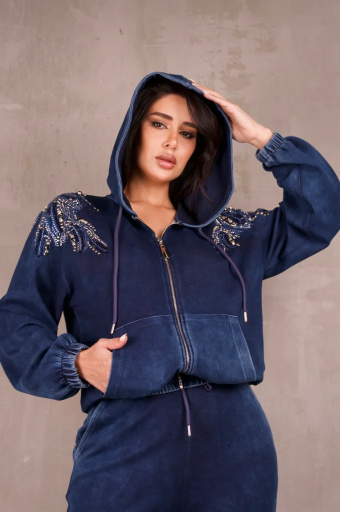RHINESTONE-WING WASHED HOODIE SET - Blue, Photo 2