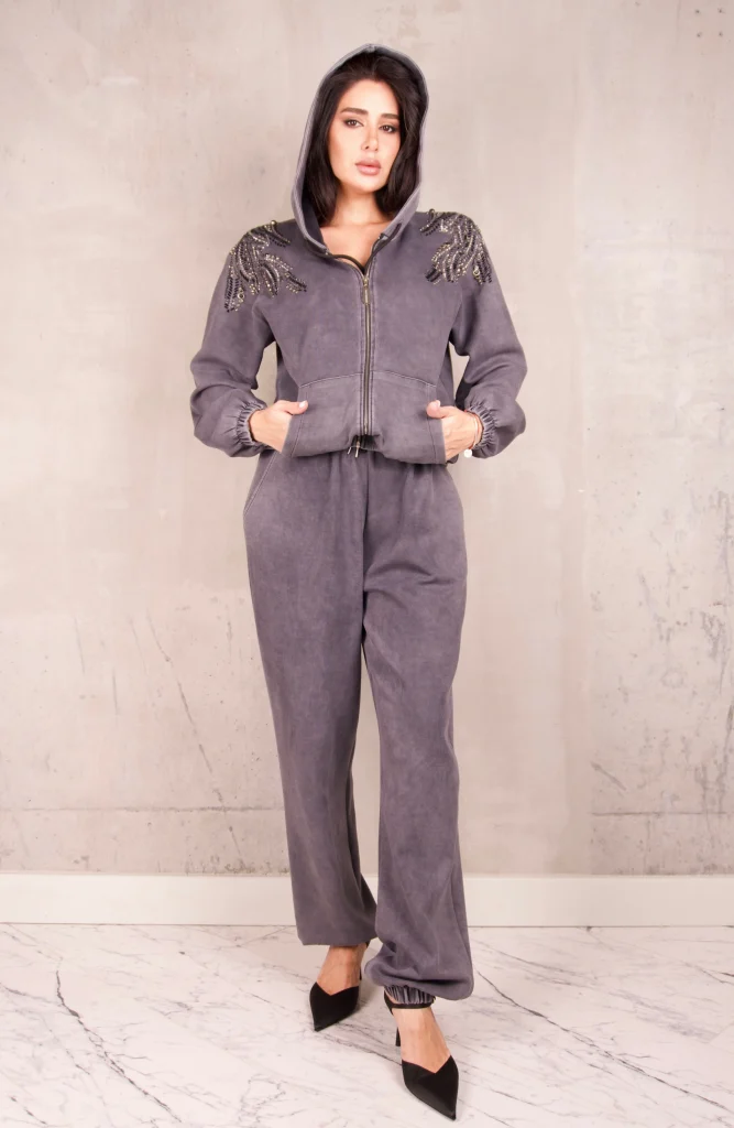 RHINESTONE-WING WASHED HOODIE SET - Black, Photo 1