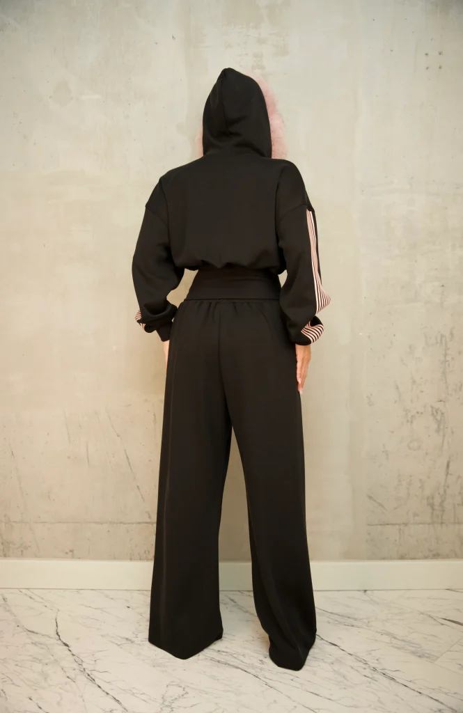 FUR-HOOD CORSET-WAIST TRACKSUIT SET - Black, Photo 3
