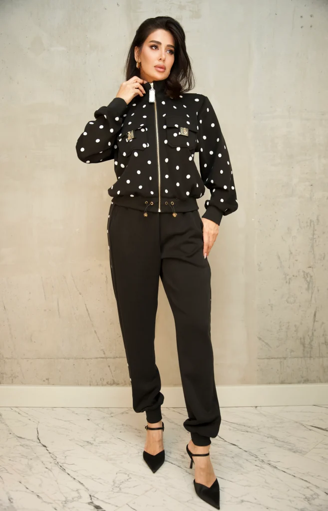 POLKA-DOT FLAP-POCKET BOMBER SET - Black, Photo 1