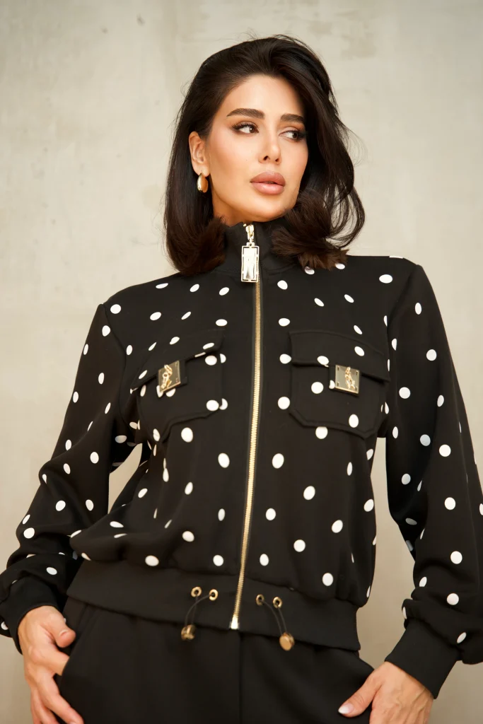 POLKA-DOT FLAP-POCKET BOMBER SET - Black, Photo 2