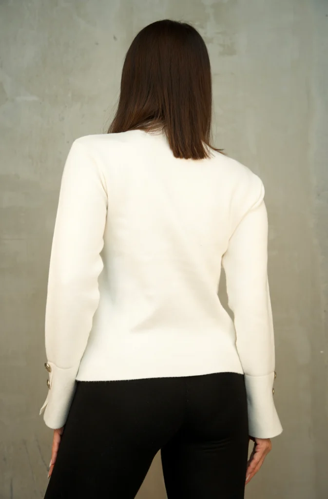 GOLD-BUTTON MILITARY KNIT JACKET - Ecru, Фото 2