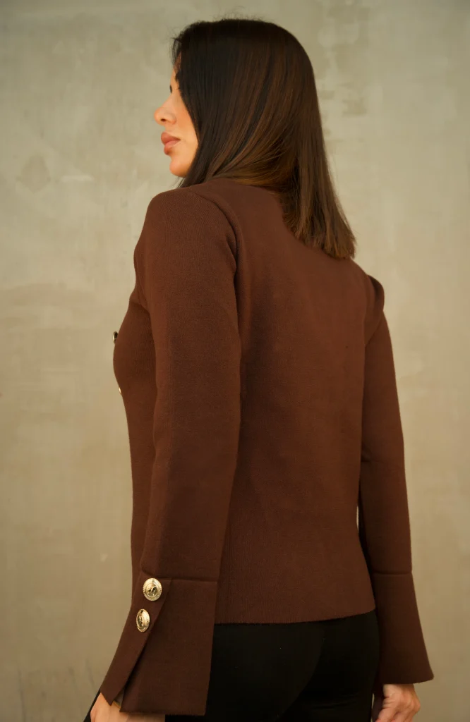 GOLD-BUTTON MILITARY KNIT JACKET - Brown, Фото 2
