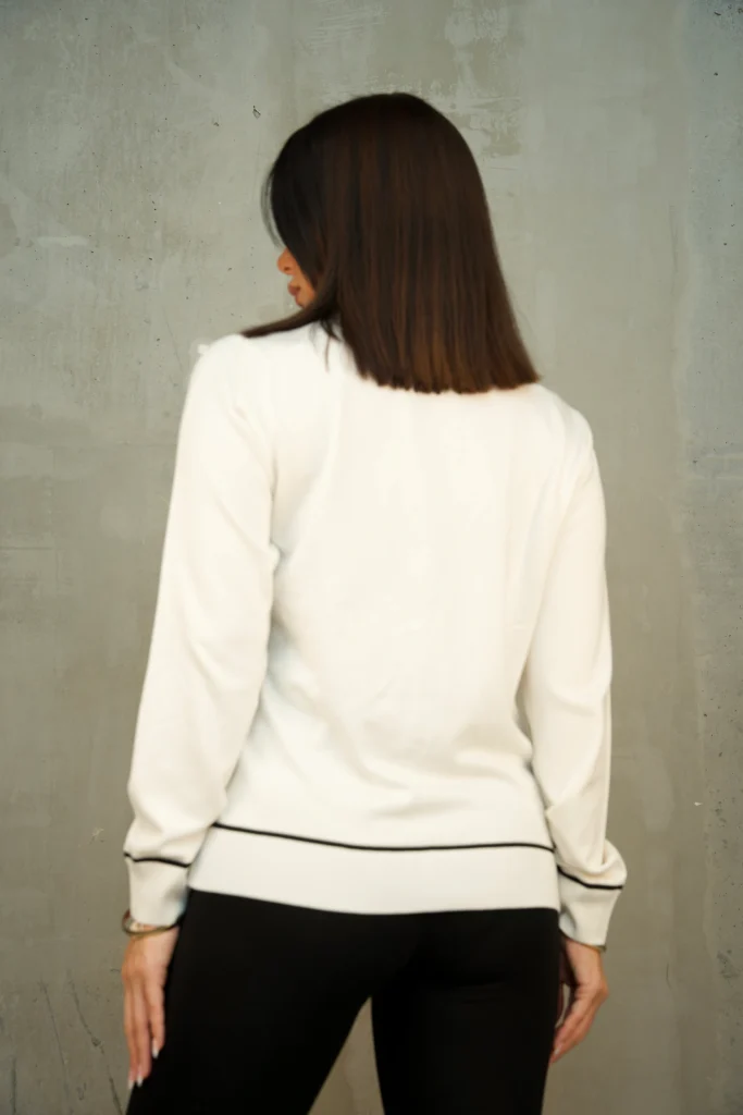 PIPED V-NECK BEADED-APPLIQUE CARDIGAN - Ecru, Фото 2