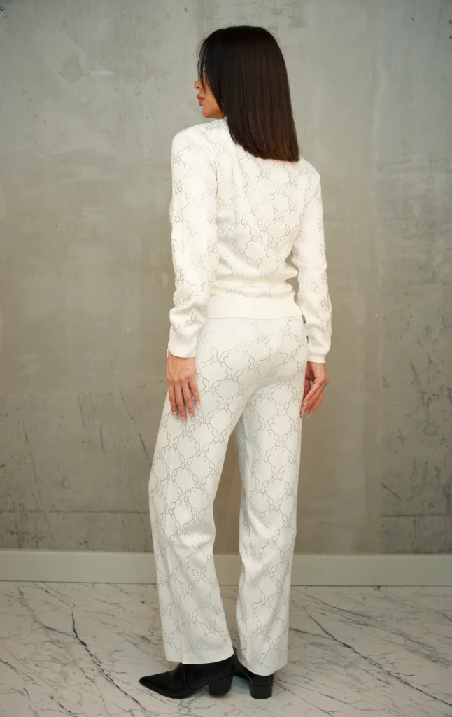 RHINESTONE-PATTERN KNIT ZIP SET - Ecru, Фото 3
