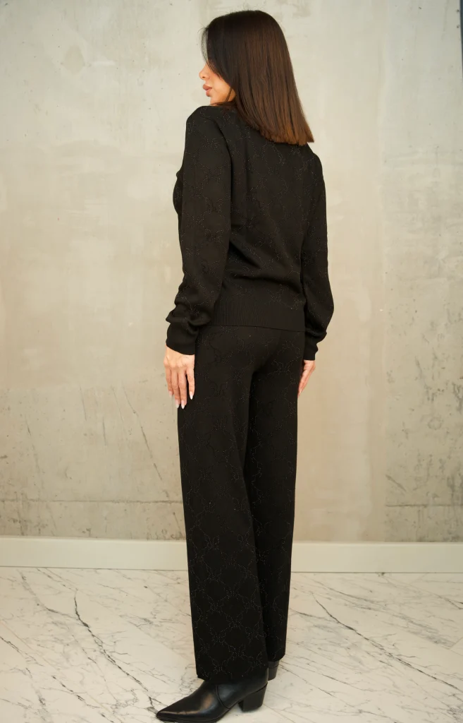 RHINESTONE-PATTERN KNIT ZIP SET - Black, Фото 3